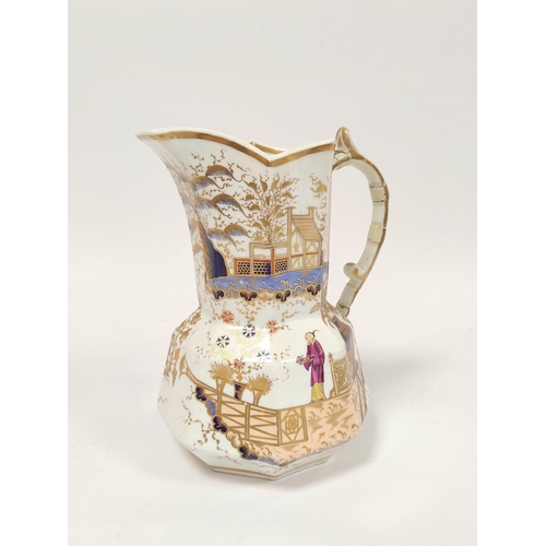 348 - Early 19th century Chamberlain, Worcester hexagonal baluster jug, painted in polychrome & gilt w... 