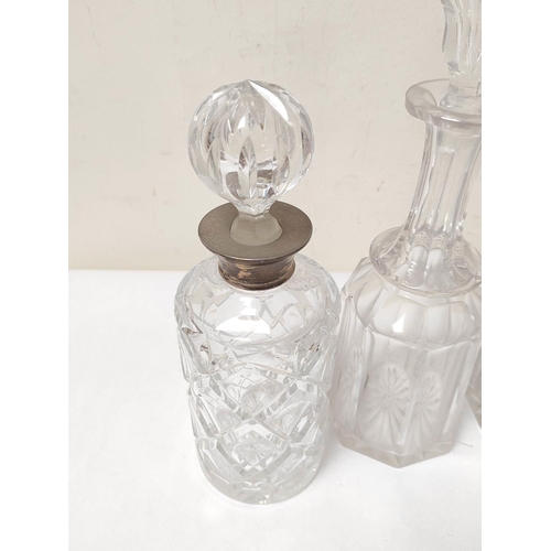 425 - Group of Georgian and later glass decanters to include pair of dimple cut decanters, one example wit... 