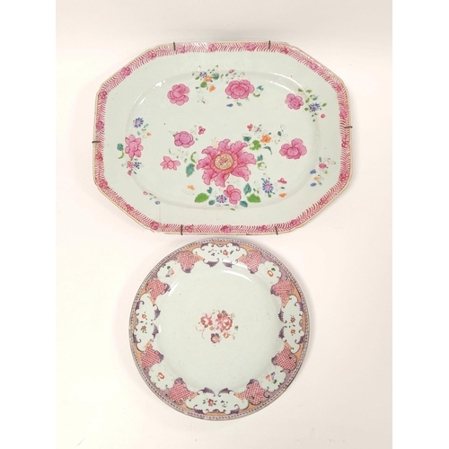 353 - Chinese export famille rose serving dish circa late 18th century, with pink polychrome floral border... 