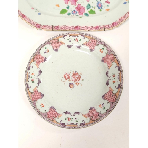 353 - Chinese export famille rose serving dish circa late 18th century, with pink polychrome floral border... 