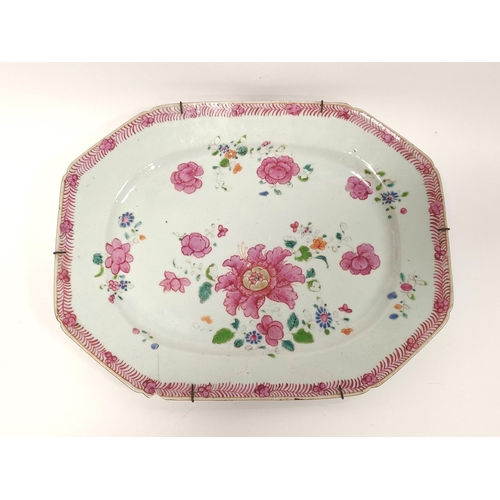 353 - Chinese export famille rose serving dish circa late 18th century, with pink polychrome floral border... 