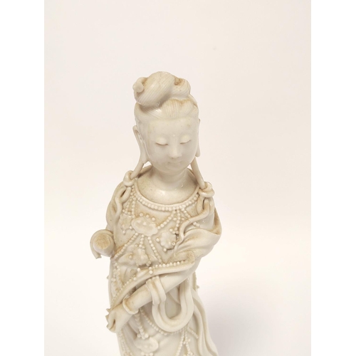 355 - Chinese blanc de chine figure modelled as the goddess Guanyin circa late 18th / early 19th century, ... 