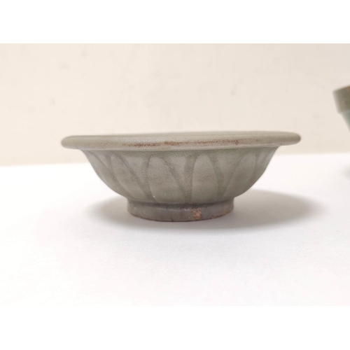 361 - Chinese green glazed earthenware grain or rice scoop of archaic form with shaped rectangular bowl an... 