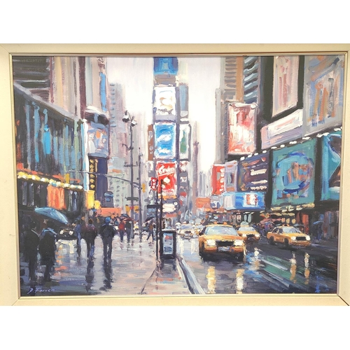 202 - David Farren (b.1972).Times Square, New York.Oil on canvas. Signed.59cm x 77cm.... 