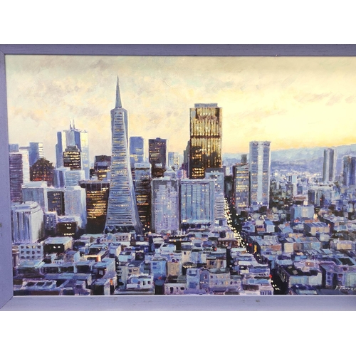 203 - David Farren (b.1972).San Francisco sunset.Oil on canvas. Signed.70cm x 105cm.... 