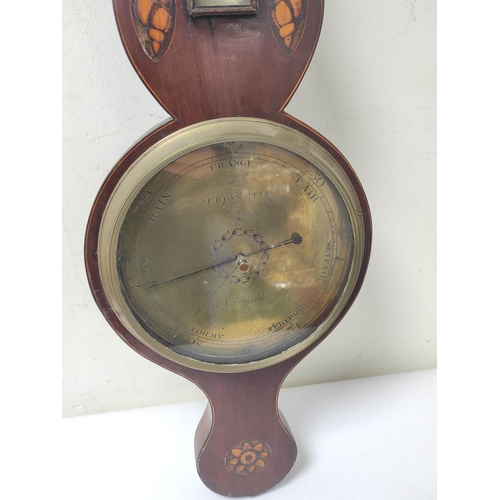 184 - George III inlaid mahogany wheel barometer with thermometer guage, named Schianetti - Newcastle to t... 