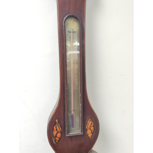 184 - George III inlaid mahogany wheel barometer with thermometer guage, named Schianetti - Newcastle to t... 