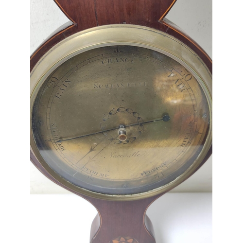 184 - George III inlaid mahogany wheel barometer with thermometer guage, named Schianetti - Newcastle to t... 