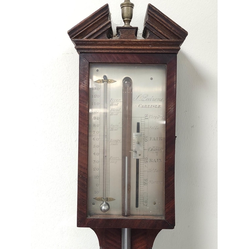 185 - George III mahogany stick barometer named to the silvered dial L.Pedrone - Carlisle, with mercury gu... 