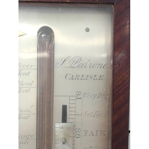 185 - George III mahogany stick barometer named to the silvered dial L.Pedrone - Carlisle, with mercury gu... 