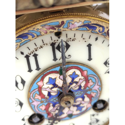 187 - Late 19th century French gilt brass and champleve enamel four glass mantel clock, with flowerhead su... 