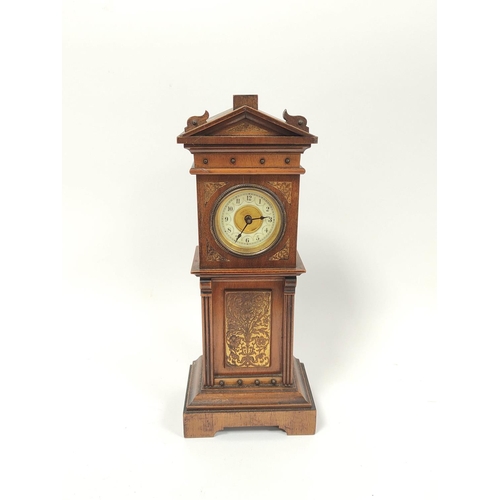 189 - Miniature apprentice mahogany table clock in the form of a longcase clock circa late 19th / early 20... 