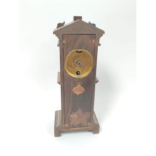 189 - Miniature apprentice mahogany table clock in the form of a longcase clock circa late 19th / early 20... 