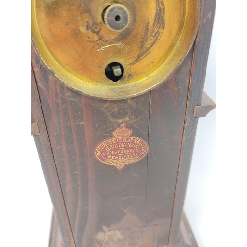 189 - Miniature apprentice mahogany table clock in the form of a longcase clock circa late 19th / early 20... 