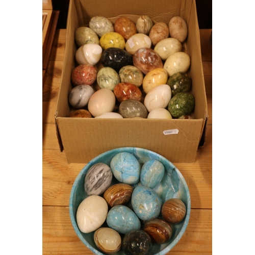 106 - Hardstone eggs to include marble, alabaster, etc.