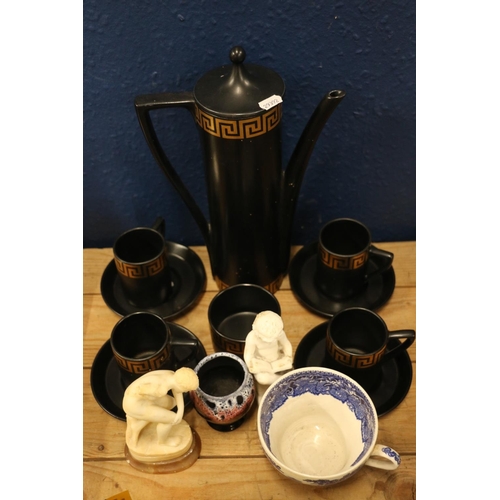 115 - Portmeirion Pottery Black Greek Key coffee set, and other ceramics.