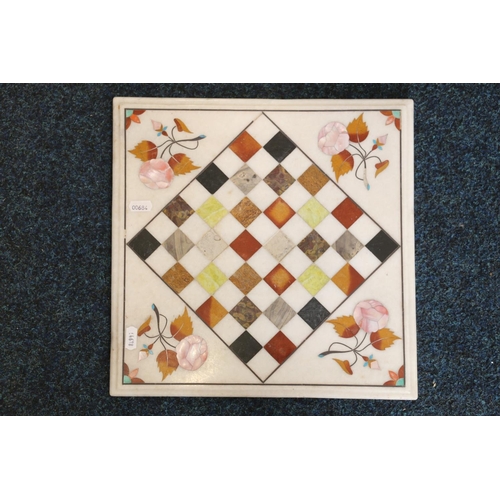 120 - Indian chess board inlaid with semi-precious hardstones, 33cm.