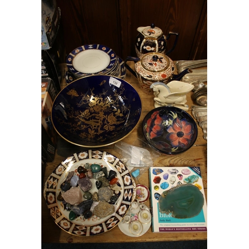 132 - Ceramics to include a Moorcroft bowl, a Wade Pegasus flower posy, a Coalport blue and gilt bowl, Ima... 