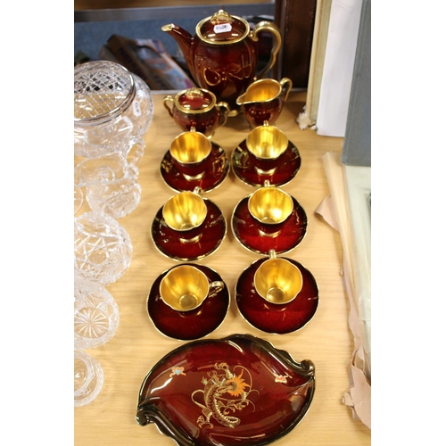 161 - Carlton ware Rouge Royale coffee set with coffee pot, and a similar dish.