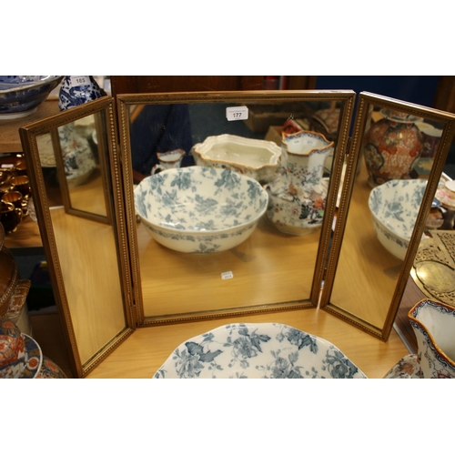 177 - Gilt edged triptych dressing table mirror.