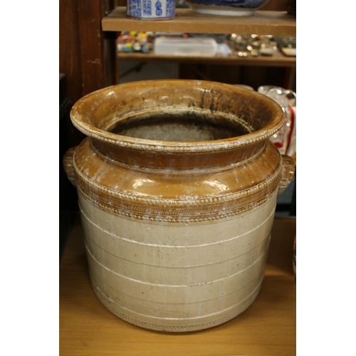 181 - Large two tone stoneware crock, impressed '4', 33cm high.