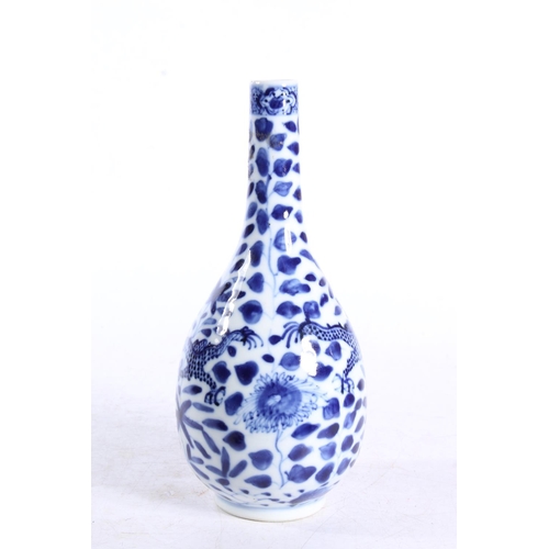 185 - Oriental blue and white porcelain bottle vase decorated with two dragons, four character mark to bas... 