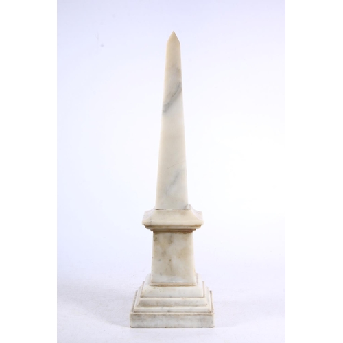 197 - Onyx/alabaster obelisk, 40cm high.