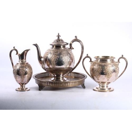 199 - Late Victorian three-piece silver plated teaset with later tray.