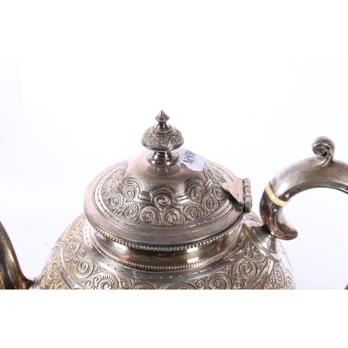 199 - Late Victorian three-piece silver plated teaset with later tray.