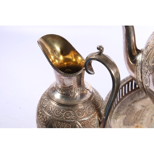 199 - Late Victorian three-piece silver plated teaset with later tray.