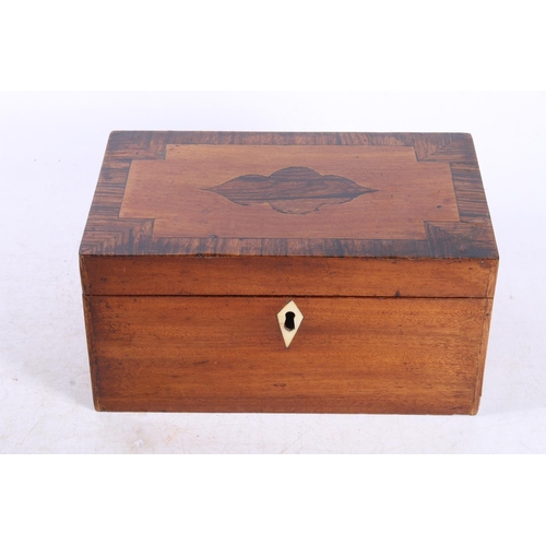 210 - Edwardian rosewood and mahogany tea caddy, 21cm wide.