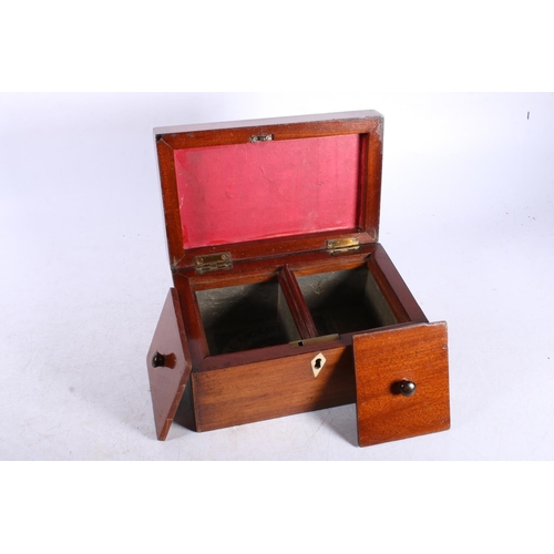 210 - Edwardian rosewood and mahogany tea caddy, 21cm wide.