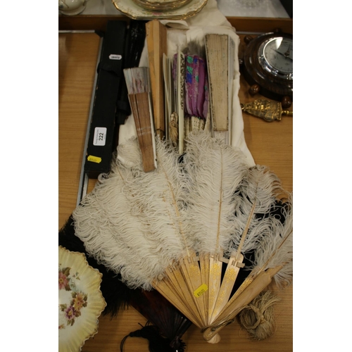 222 - Vintage fans to include mother-of-pearl, silk and ostrich feather.