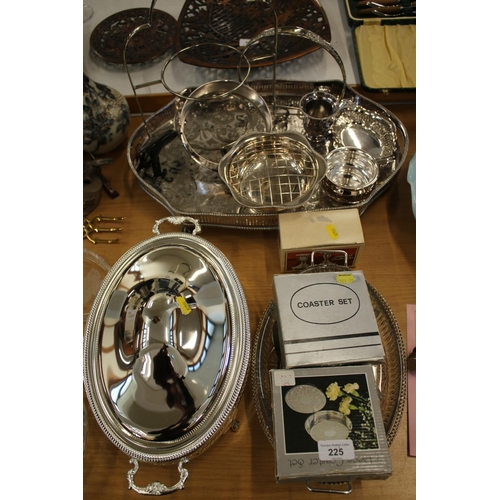 225 - Silver-plate to include a butler's tray, a tureen, coaster sets, etc.