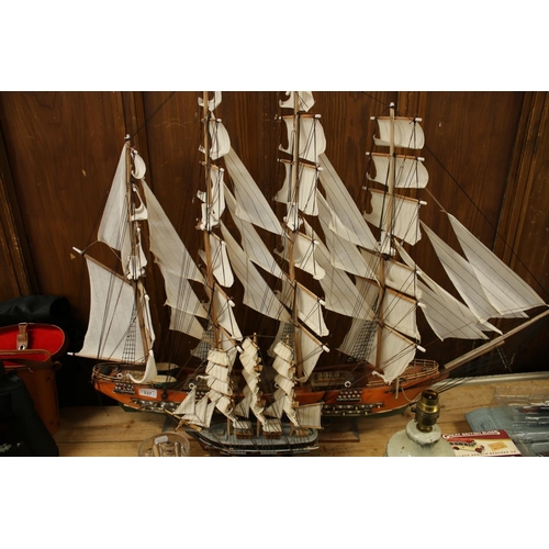 237 - Fragata Spanish built model of a four masted barque, 80cm high and a small kit model of the Cutty Sa... 