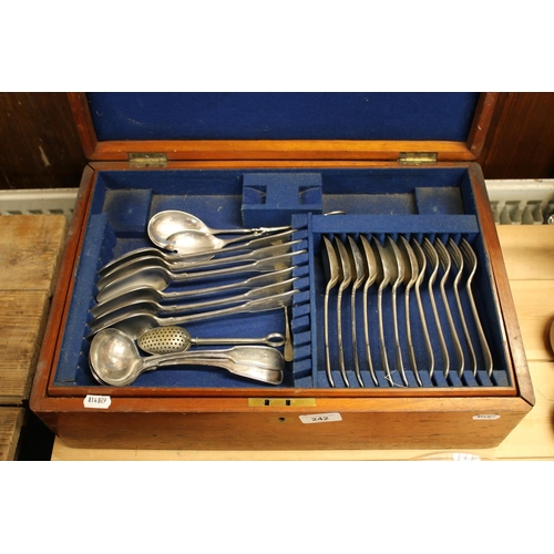 242 - Early 20th century mahogany canteen containing silver-plated cutlery.