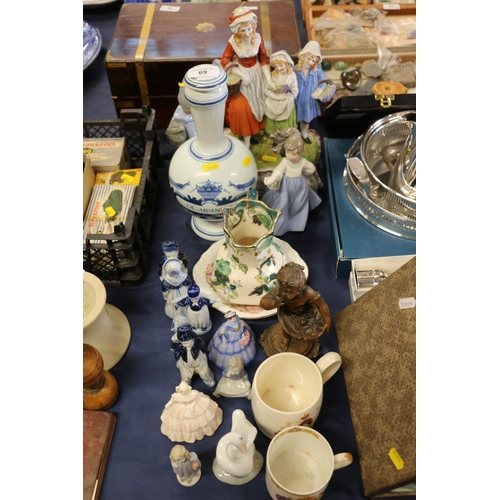 69 - Decorative ceramics to include Yardley's Old English Lavender figure group, a Delft bottle, Coalport... 