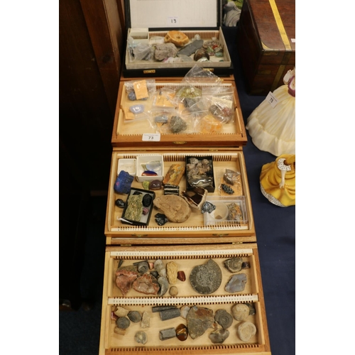 73 - Four small boxes containing fossils, minerals and geological specimens.