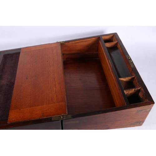 76 - Victorian rosewood and brass bound writing slope, 35cm wide.