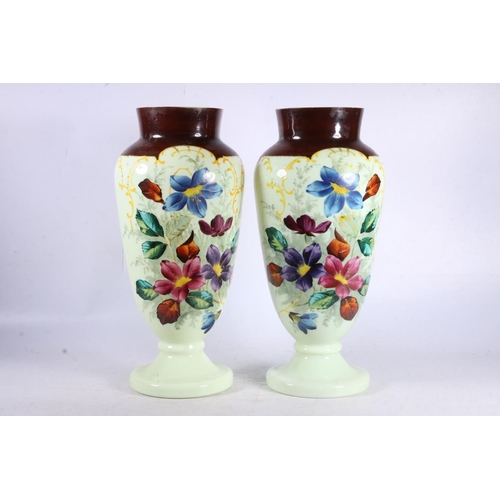 87 - Pair of Victorian opaline glass vases, 36cm high.