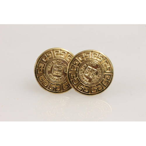 528 - Pair of Givenchy gilt metal costume jewellery clip on earrings of roundel form with Greek key design