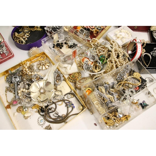 542 - Large collection of costume jewellery and small boxes including bangles, beaded necklaces, brooches,... 