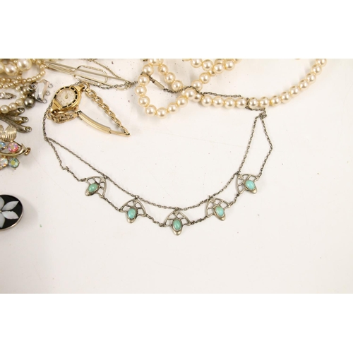 548 - Costume jewellery including white metal and turquoise art nouveau secessionist type necklace, silver... 