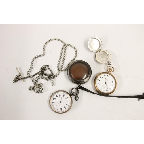 565 - Victorian c1880s silver pocket watch, Waltham rolled gold pocket watch, two white metal alberts, gun... 