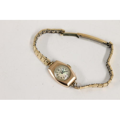 570 - Vintage Everite 9ct gold ladies wristwatch on rolled gold bracelet