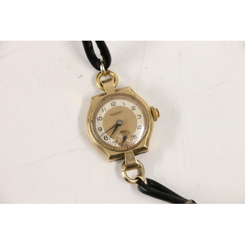 571 - Rotary 9ct gold ladies wristwatch with leather strap