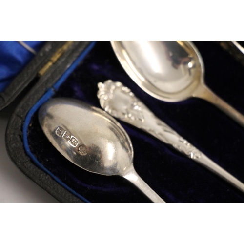 595 - Six silver teaspoons and sugar tongs in case (non-matching set), 99g