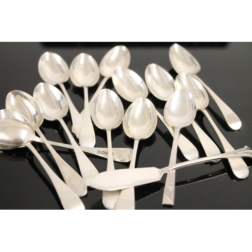 598 - Mixed hallmarked silver teaspoons and a small silver cheese knife, gross 270g