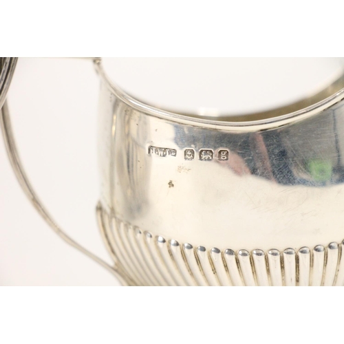 600 - Edward VII silver cream jug and matching sugar bowl, half fluted form with angular handles, Henry Wi... 