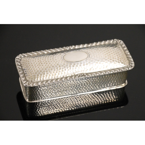 603 - Edward VII silver table snuff box of planished rectangular form with gilt interior, James Deakin &am... 